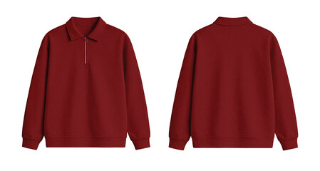 Red Quarter Zip Polo Sweatshirt Mockup Front and Back Isolated on Transparent Background © Drip