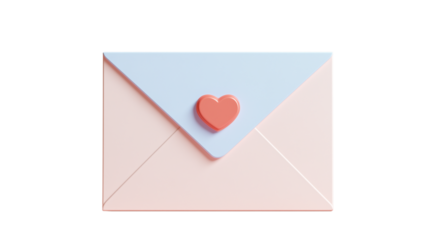 Pink and blue love letter envelope isolated on transparent background
