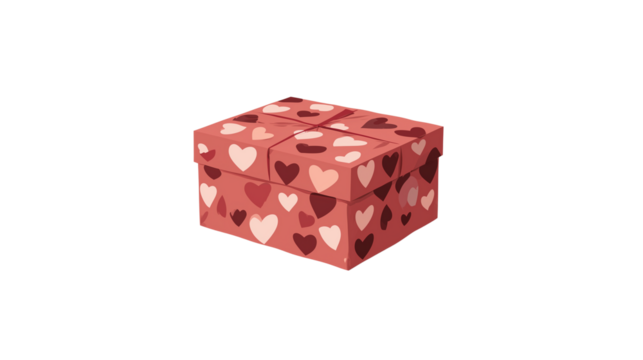 Red gift box with hearts isolated on transparent background - Powered by Adobe