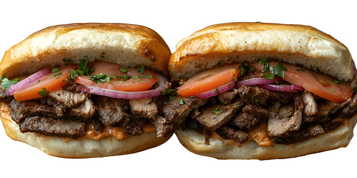 Two savory sandwiches with visible fillings