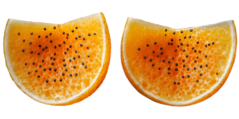 Two segmented orange slices transparent background