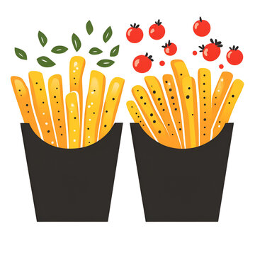 Two servings of seasoned french fries in paper containers