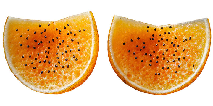 Two segmented orange slices transparent background