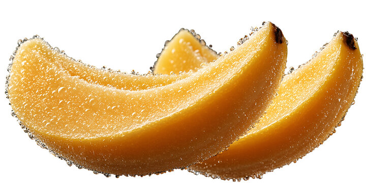 Two slices of cantaloupe against a transparent background
