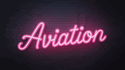 Neon Aviation Sign Illuminated on Dark Brick Wall