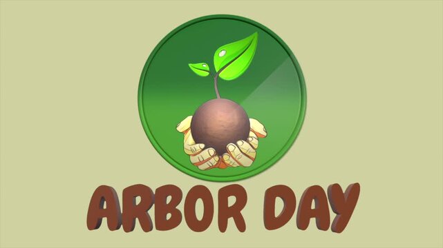 Arbor day celebration animation with seedling growth and hands holding earth concept