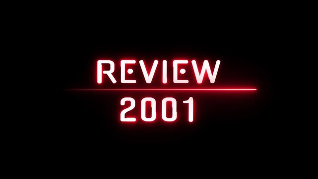 Review 2001 neon text animation. Business planning with focus on goals. Review financial target. Strategy digital technology success planning.