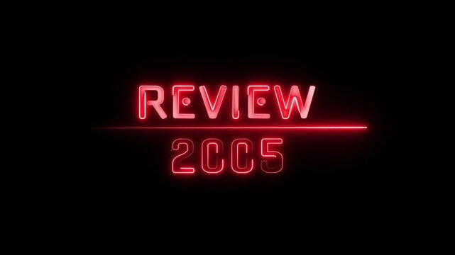 Review 2005 neon text animation. Business planning with focus on goals. Review financial target. Strategy digital technology success planning.