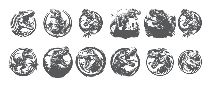 dinosaur logo bundle, prehistoric predator circular emblem designs