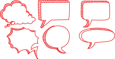 Collection of hand drawn doodle speech bubbles and thought balloons in various unique shapes for dialogue