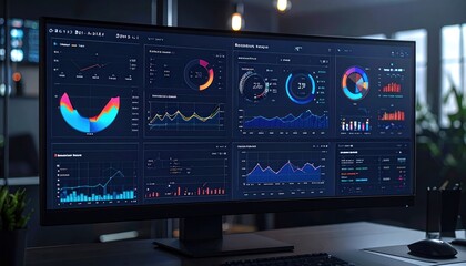 Data Visualization on a Modern Monitor Displaying Complex Charts.