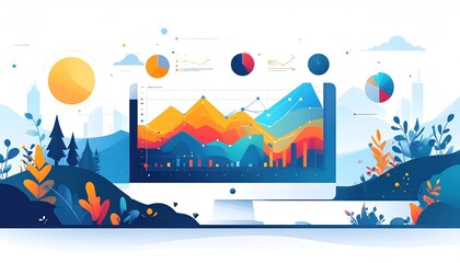 Data Visualization on Computer Screen with Nature Elements.