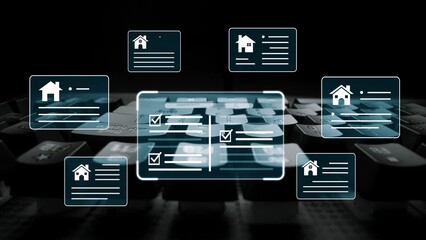 Digital Real Estate Management Concept with Checklists and Property Listings on Keyboard Background Gluon.