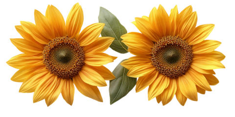 Two sunflowers against transparent background