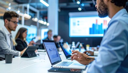 Data-Driven Collaboration: Diverse Team Analyzing Charts in Modern Office