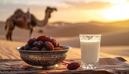 Dates and Milk - A Traditional Iftar Meal in the Desert.