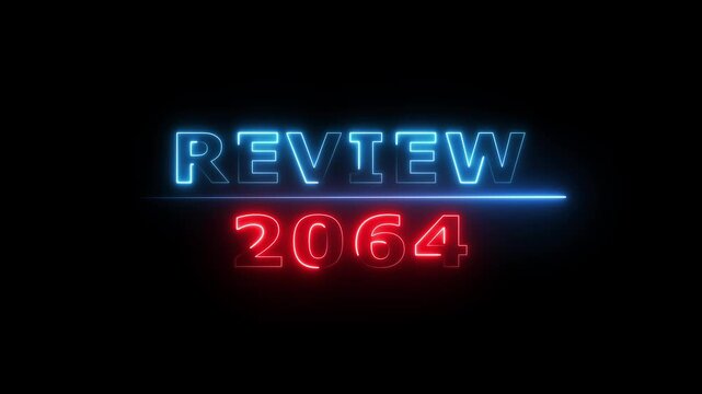 Review 2064 neon text animation. Business planning with focus on goals. Review financial target. Strategy digital technology success planning.