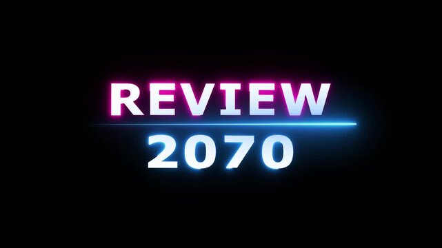 Review 2070 neon text animation. Business planning with focus on goals. Review financial target. Strategy digital technology success planning.