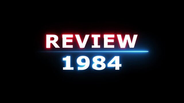 Review 1984 neon text animation. Business planning with focus on goals. Review financial target. Strategy digital technology success planning.