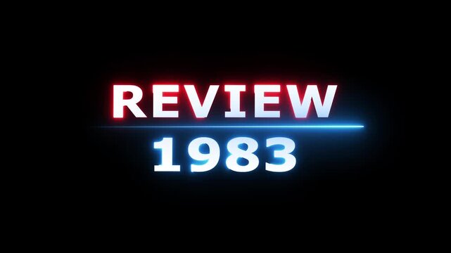 Review 1983 neon text animation. Business planning with focus on goals. Review financial target. Strategy digital technology success planning.