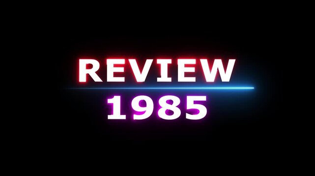 Review 1985 neon text animation. Business planning with focus on goals. Review financial target. Strategy digital technology success planning.