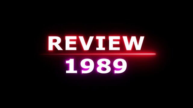 Review 1989 neon text animation. Business planning with focus on goals. Review financial target. Strategy digital technology success planning.