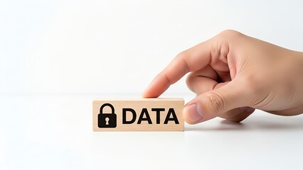 Hand Holding Data Security Label with Lock Icon Isolated on Transparent Background