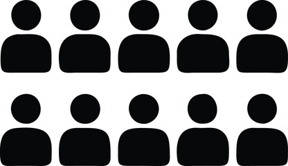 Group of User Silhouette Icons Representing Team and Community in Minimal Vector Style