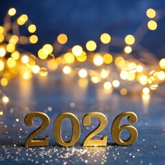 Golden 2026 numbers with bokeh lights background new year