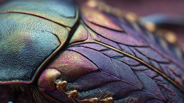 Close up view of iridescent beetle shell texture