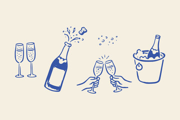 Champagne celebration doodle sketch vector illustration © Victoria