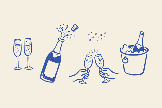 Champagne celebration doodle sketch vector illustration