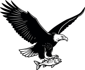 Obraz premium Eagle catching fish vector illustration silhouette cricut design