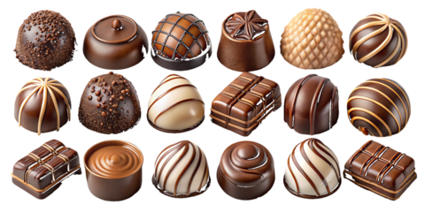 Assorted chocolates on isolated on a transparent background sweets candies brown