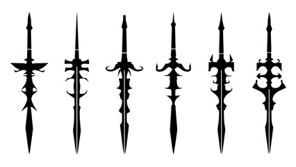 Vector fantasy sword set black silhouette. Game ready sword set.