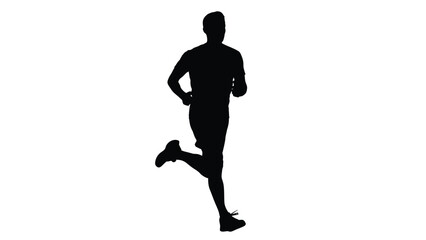 Silhouette of an athletic man running strongly isolated against a stark white background for exercise concepts