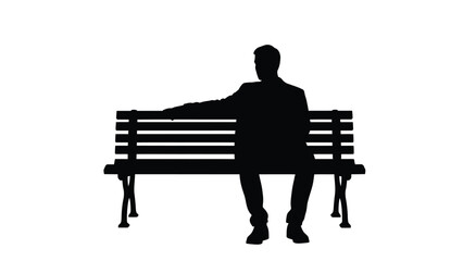 Silhouette of a solitary businessman resting thoughtfully upon a dark park bench