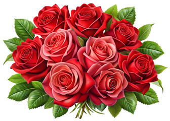 Obraz premium Bouquet of Red Roses on white background isolated on a transparent background green leaves flowers floral arrangement