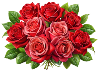Bouquet of Red Roses on white background isolated on a transparent background green leaves flowers floral arrangement