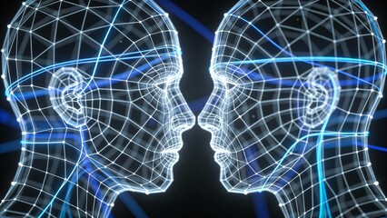 Futuristic Digital Human Faces with Wireframe Design