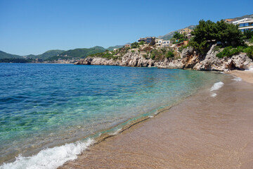 Przno beach on Budva riviera, in Montenegro coast, Europe