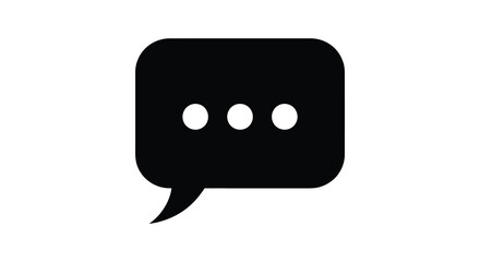a simple black speech bubble graphic illustration with rounded corners and three dots inside presented as a clean silhouette high quality
