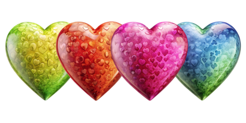 Colorful hearts with small hearts pattern on white not present isolated on a transparent background rainbow