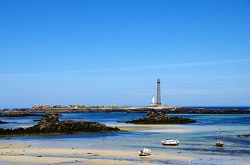 Landscape in Plouguerneau at low tide in Brittany in France, Europe