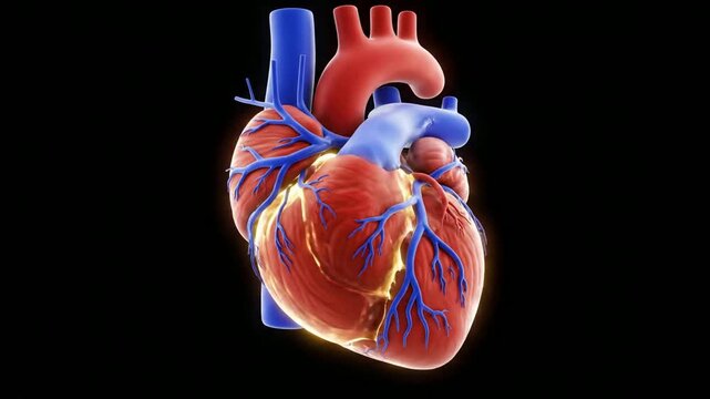 A detailed three-dimensional anatomical illustration showcasing the intricate structure of a vibrant human heart, essential for understanding circulatory health and vital functions
