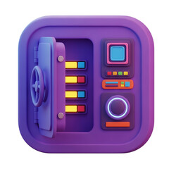 Obraz premium Open Purple 3D Safe with Colorful Slots and Controls on White Background (204) photo