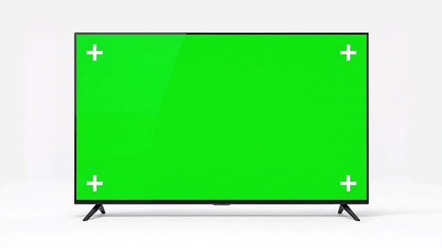 Modern TV screen with green chroma key background for video content