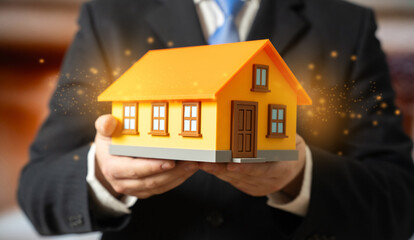 A realtor is listing a private house. Search for real estate to purchase. Property marketing process, home valuation and buyer attraction. Residential market dynamics, sales strategy