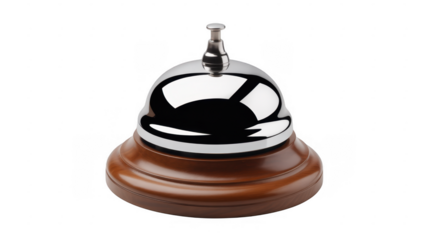 Hotel service bell on wooden base isolated on a transparent background