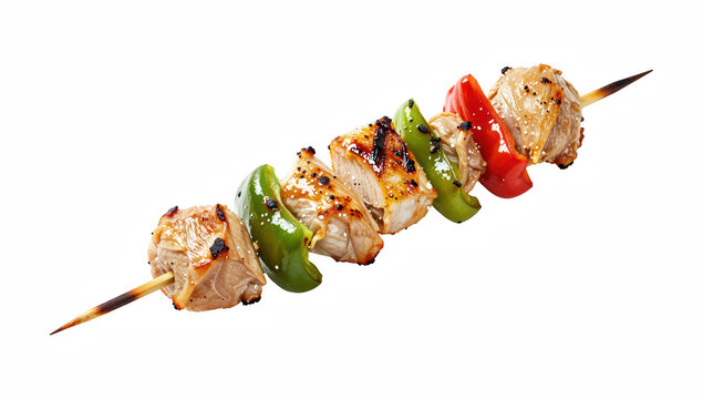 Grilled chicken and bell pepper skewer isolated on transparent background